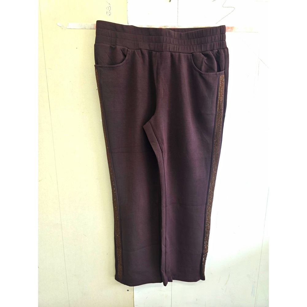 Kim & Co Belle Mid-Rise Ankle Leggings Solid Brown Elastic Waist L 28"
